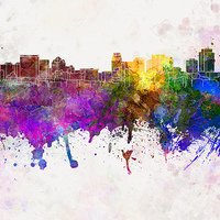 Buy canvas prints of Salt Lake City skyline in watercolor background by Pablo Romero