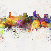 Buy canvas prints of Wichita skyline in watercolor background by Pablo Romero
