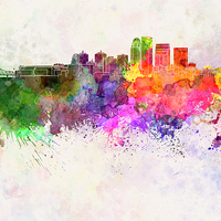 Buy canvas prints of Louisville skyline in watercolor background by Pablo Romero