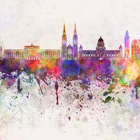 Buy canvas prints of Belfast skyline in watercolor background by Pablo Romero
