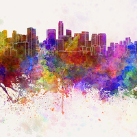 Buy canvas prints of Mexico City skyline in watercolor background by Pablo Romero