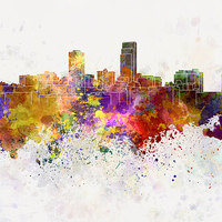 Buy canvas prints of Omaha skyline in watercolor background by Pablo Romero