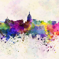 Buy canvas prints of Fresno skyline in watercolor background by Pablo Romero