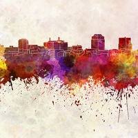 Buy canvas prints of Colorado Springs skyline in watercolor background by Pablo Romero