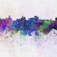 Buy canvas prints of Buffalo skyline in watercolor background by Pablo Romero