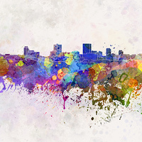 Buy canvas prints of Anchorage skyline in watercolor background by Pablo Romero
