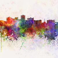 Buy canvas prints of Jackson skyline in watercolor background by Pablo Romero