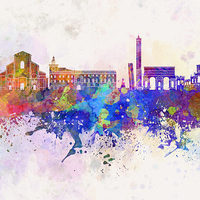 Buy canvas prints of Bologna skyline in watercolor background by Pablo Romero