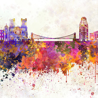 Buy canvas prints of Bristol skyline in watercolor background by Pablo Romero