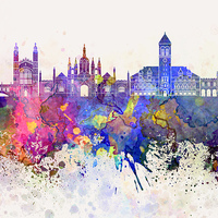 Buy canvas prints of Cambridge skyline in watercolor background by Pablo Romero
