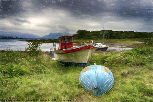 Skye Fishing Boats (Painted) Picture Board by Alan Simpson