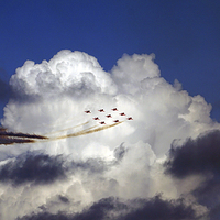 Buy canvas prints of Red Arrows at Cromer into the Clouds by Alan Simpson
