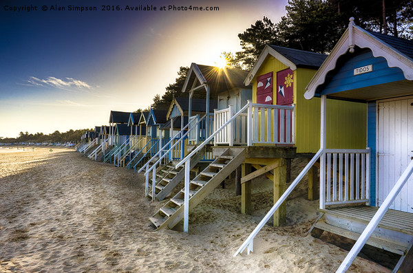 Wells-next-the-Sea Beach Huts Sunrise Picture Board by Alan Simpson