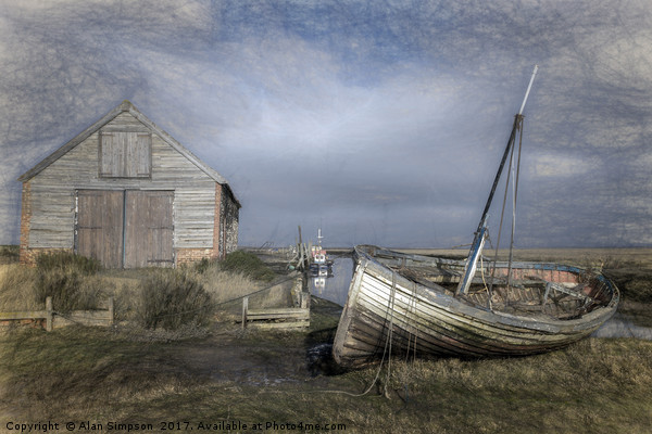 Thornham Boat Yard Picture Board by Alan Simpson