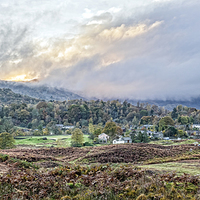 Buy canvas prints of  Dramatic sky over Elterwater by Lynda Simpson