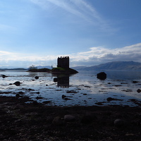 Buy canvas prints of  Castle Stalker and Loch Laich by Andrew Wright