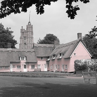 Buy canvas prints of Pink Cottages, Cavendish, Suffolk by Andrew Wright