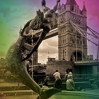 Buy canvas prints of Tower bridge and the girl with a dolphin           by cerrie-jayne edmonds