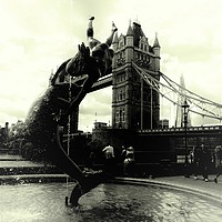 Buy canvas prints of Tower bridge and the girl with a dolphin           by cerrie-jayne edmonds