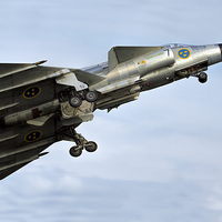 Buy canvas prints of   Saab AJS-37 Viggen getting airborne at RAF Waddi by chris albutt