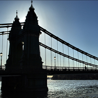 Buy canvas prints of  Hammersmith Bridge Silhouette by Jamie Lumley