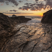 Buy canvas prints of  Trebarwith Summer Sunset by Chris Mann