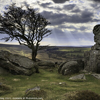 Buy canvas prints of Shafts of light (Emsworthy Rock, Saddle Tor) by Andrew Ray