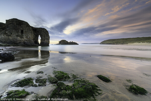 Perranporth Beach at sunset Framed Mounted Print by Andrew Ray