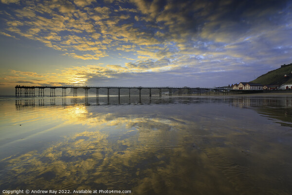Saltburn Beach reflections  Canvas Print by Andrew Ray
