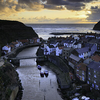 Buy canvas prints of Sunrise at Staithes by Andrew Ray