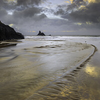 Buy canvas prints of Morning reflections (Broad Haven South) by Andrew Ray