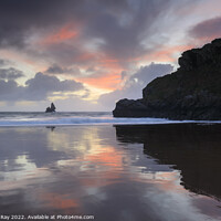 Buy canvas prints of Reflections of sunrise (Broad Haven South) by Andrew Ray