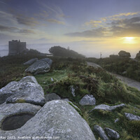 Buy canvas prints of Misty sunrise (Carn Brea) by Andrew Ray