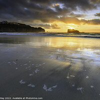 Buy canvas prints of Setting sun behind Chapel Rock (Perranporth)  by Andrew Ray