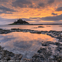 Buy canvas prints of Pool at sunset (St Michael's Mount) by Andrew Ray