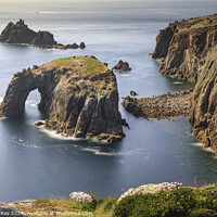 Buy canvas prints of Enys Dodnan and Armed Knight (Land's End)  by Andrew Ray
