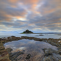 Buy canvas prints of Rock Pool at sunset (St Michael's Mounts) by Andrew Ray