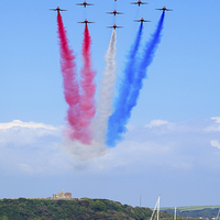 Buy canvas prints of Red Arrows over Pendennis Castle by Andrew Ray
