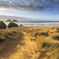 Buy canvas prints of Evening Light (Holywell Bay) by Andrew Ray