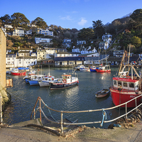 Buy canvas prints of Boats in the Harbour (Polperro)   by Andrew Ray