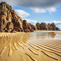 Buy canvas prints of Low Tide at Porthcurno by Andrew Ray