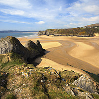 Buy canvas prints of Three Cliffs Bay by Andrew Ray