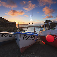 Buy canvas prints of Boats at Sunset (Mullion Cove)  by Andrew Ray