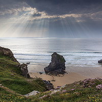 Buy canvas prints of Lights Shafts (Bedruthan Steps) by Andrew Ray
