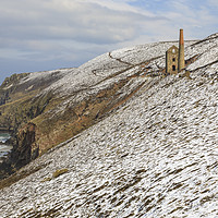 Buy canvas prints of Engine House in the snow (Wheal Coates) by Andrew Ray