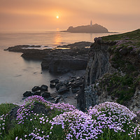Buy canvas prints of Misty sping sunset (Godrevy) by Andrew Ray