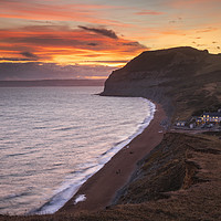 Buy canvas prints of The Golden Cap and Seatown at sunset by Andrew Ray