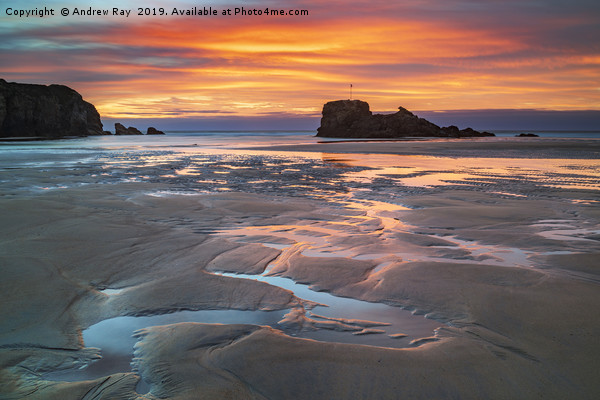 Sand patterns at sunset (Perranporth) Canvas Print by Andrew Ray