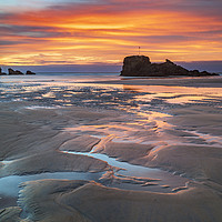 Buy canvas prints of Sand patterns at sunset (Perranporth) by Andrew Ray