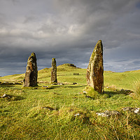 Buy canvas prints of Storm clouds over Glengorm Stone Circle by Andrew Ray